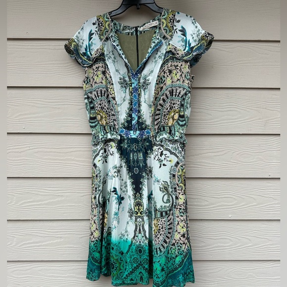 Etro Silk Dress,abstract print,short sleeve,half button,back zip,midi - Picture 3 of 14